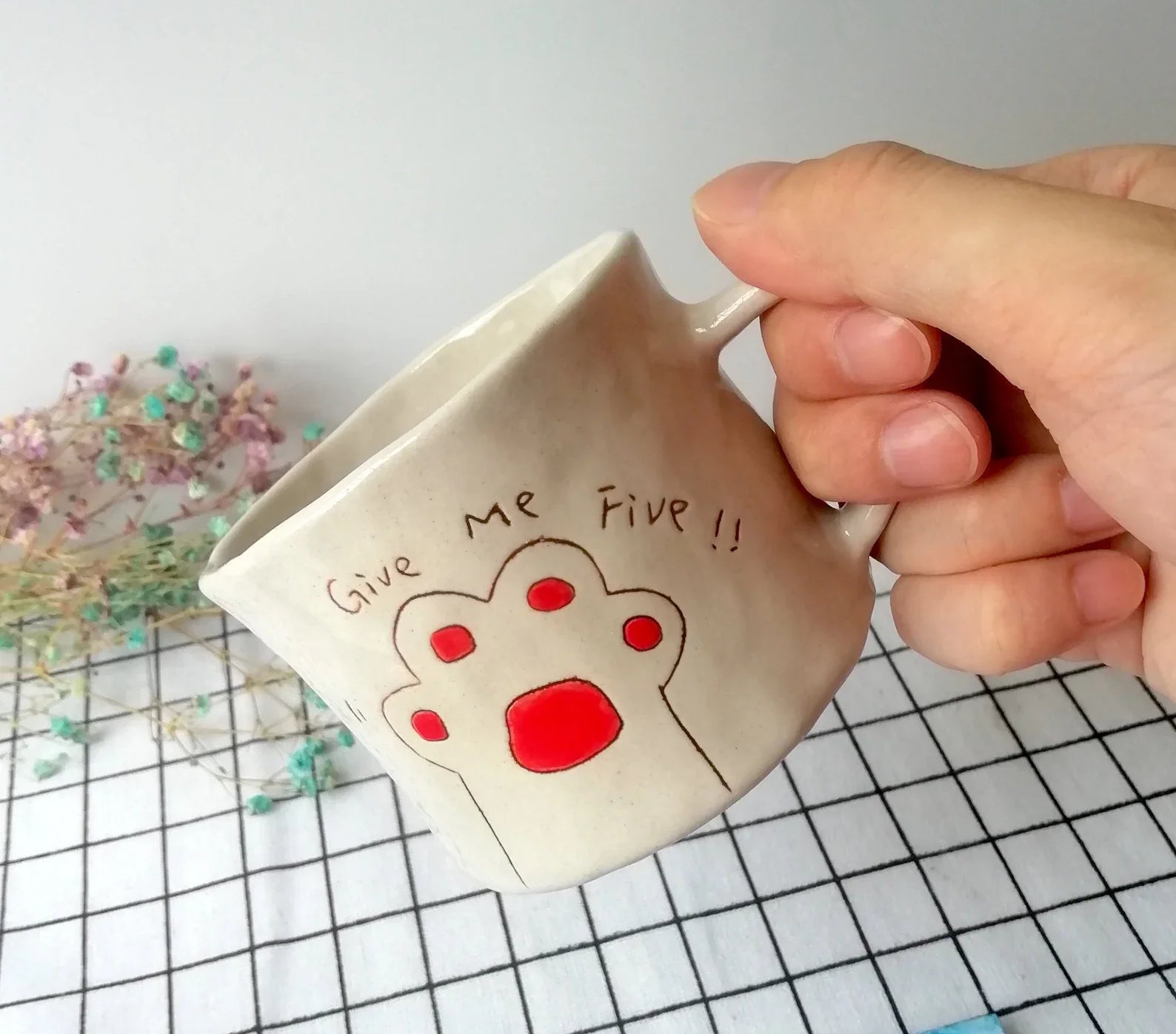Handmade Ceramic Cat Cup: Personalized Coffee Gift For Cat Mom (7oz)